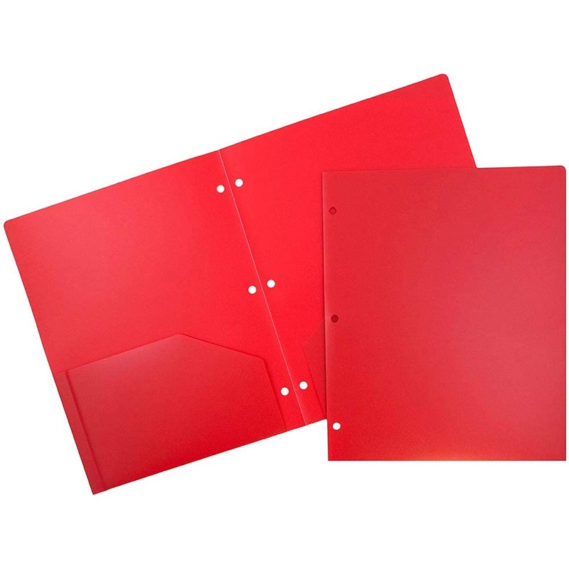 JAM PAPER Heavy Duty Plastic 3 Hole Punch Pocket Folders - Extra Tough School Folders - Red - 6/Pack - Image 1